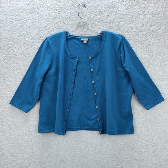 J.Jill Blue Cropped Cardigan Sweater Button Up 3/4 Sleeve Woman Size XL Preppy - Picture 4 of 14